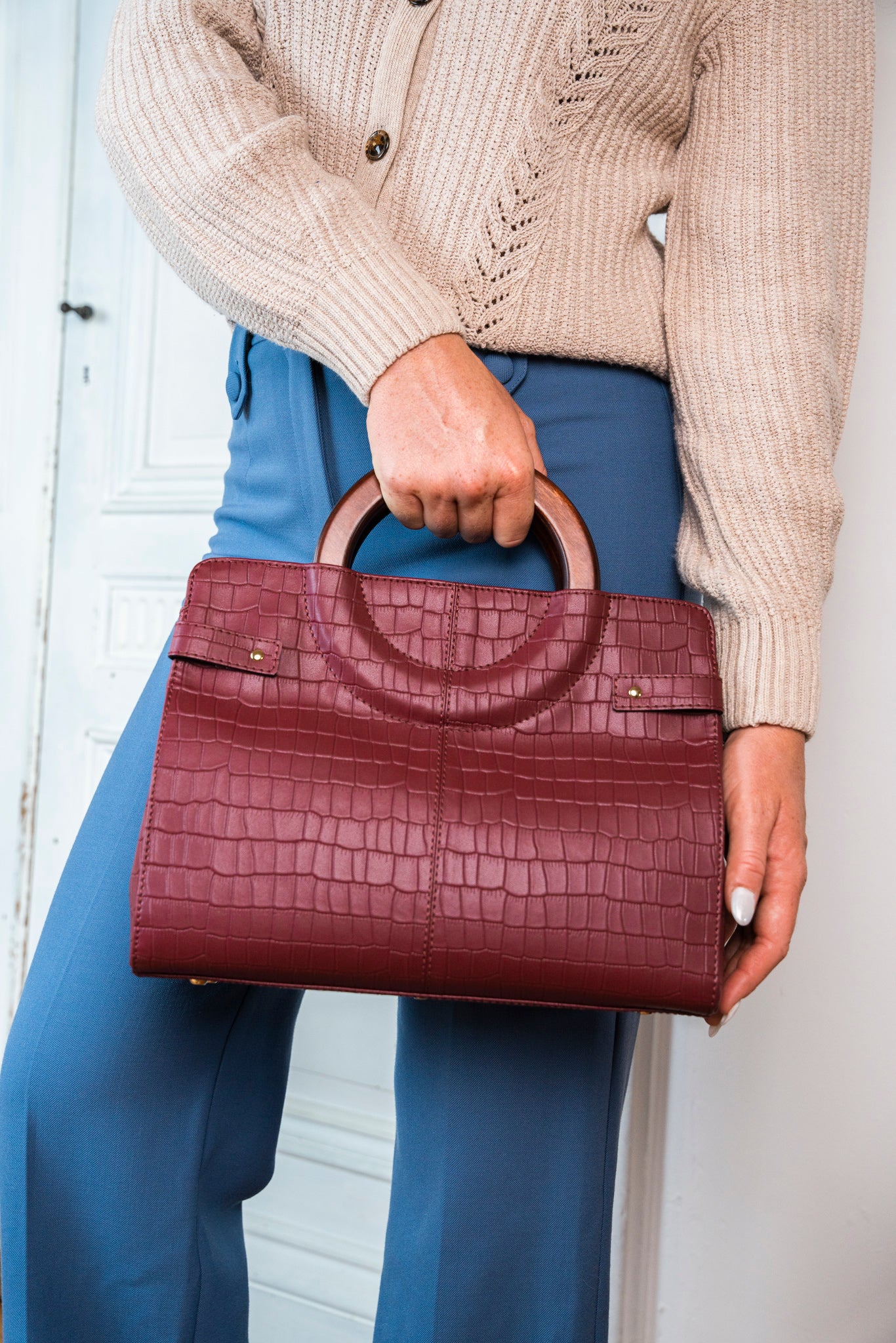 Sac à main bordeaux croco vegan
