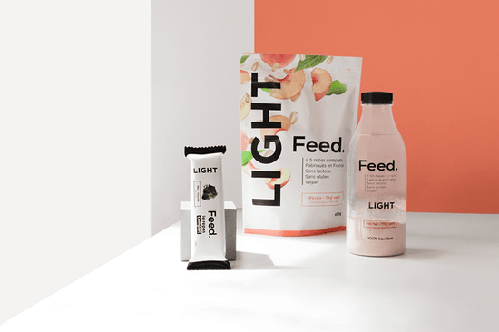 Gamme Feed. Light|Gamme repas Feed. Light|Barres repas Feed.|Barre à  la mûre Feed.