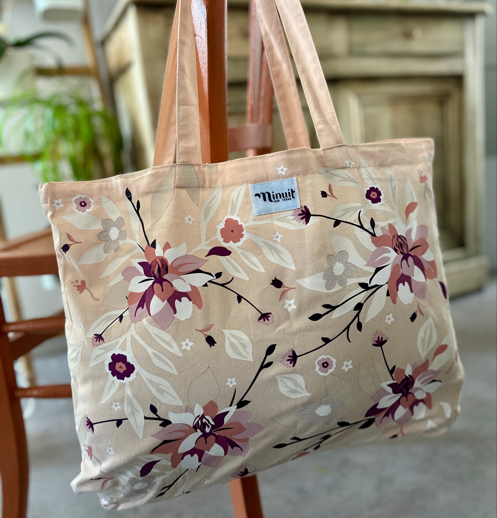 Totebag fleuri coton bio Minuit sur Terre