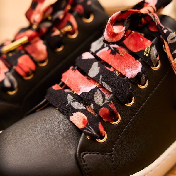 Lacets Fleuris Noir Rouge