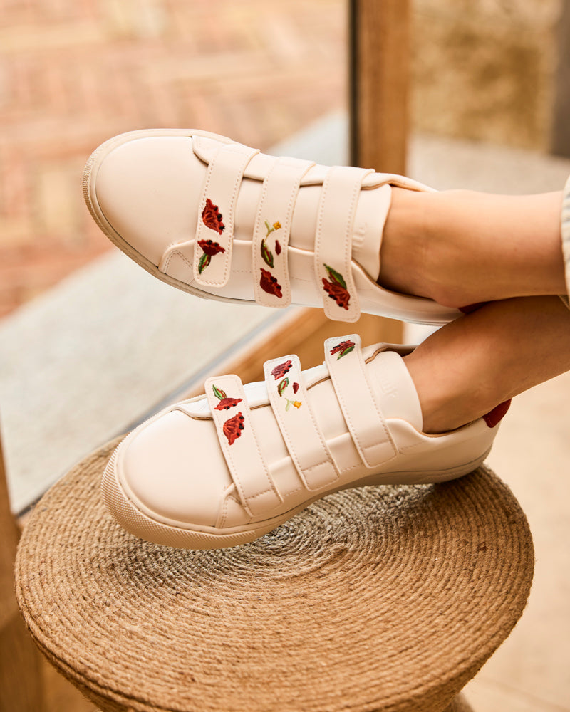 Baskets à scratchs brodées vegan recyclées Minuit sur Terre