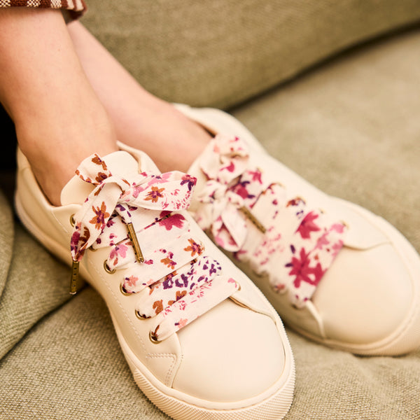 Lacets Fleuris Blanc Rose