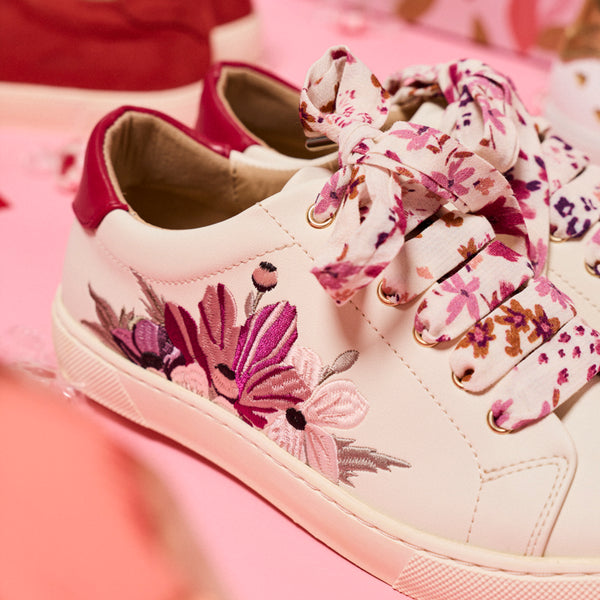 Lacets Fleuris Blanc Rose