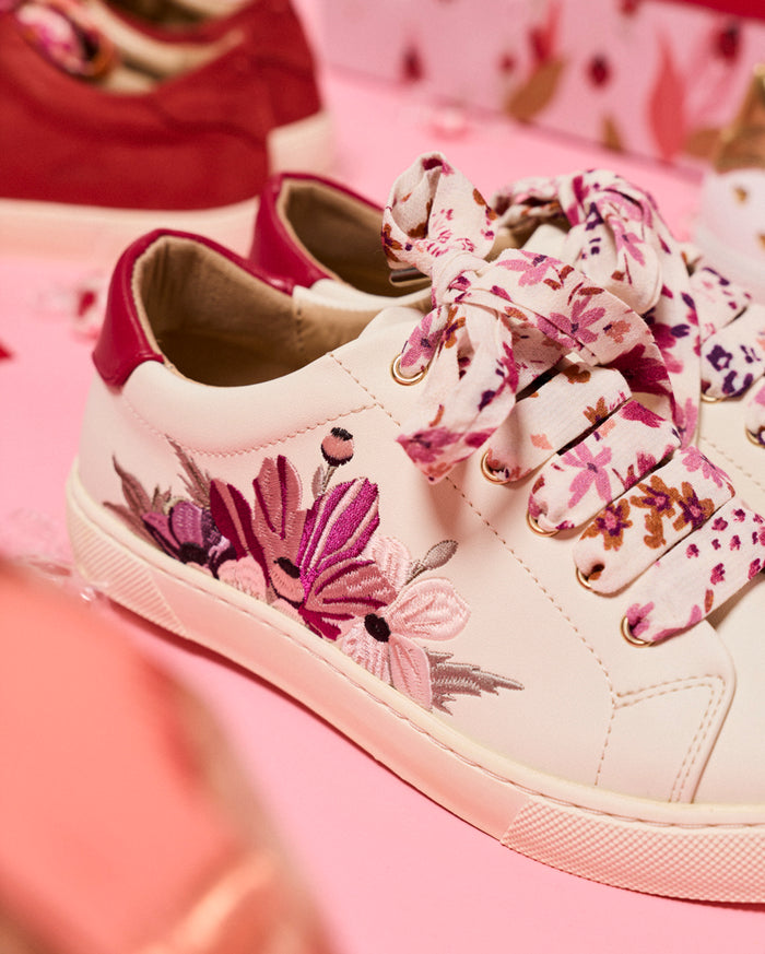 Lacets Fleuris Blanc Rose