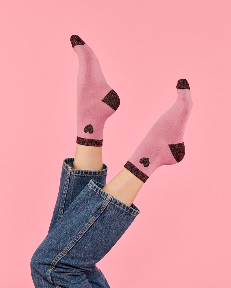 Chaussettes Coeur Paillettes Bordeaux