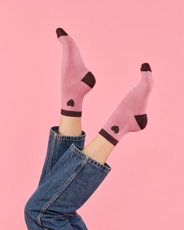 Chaussettes Coeur Paillettes Bordeaux