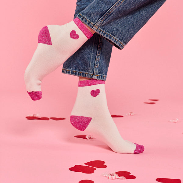 Chaussettes Coeur Paillettes Rose