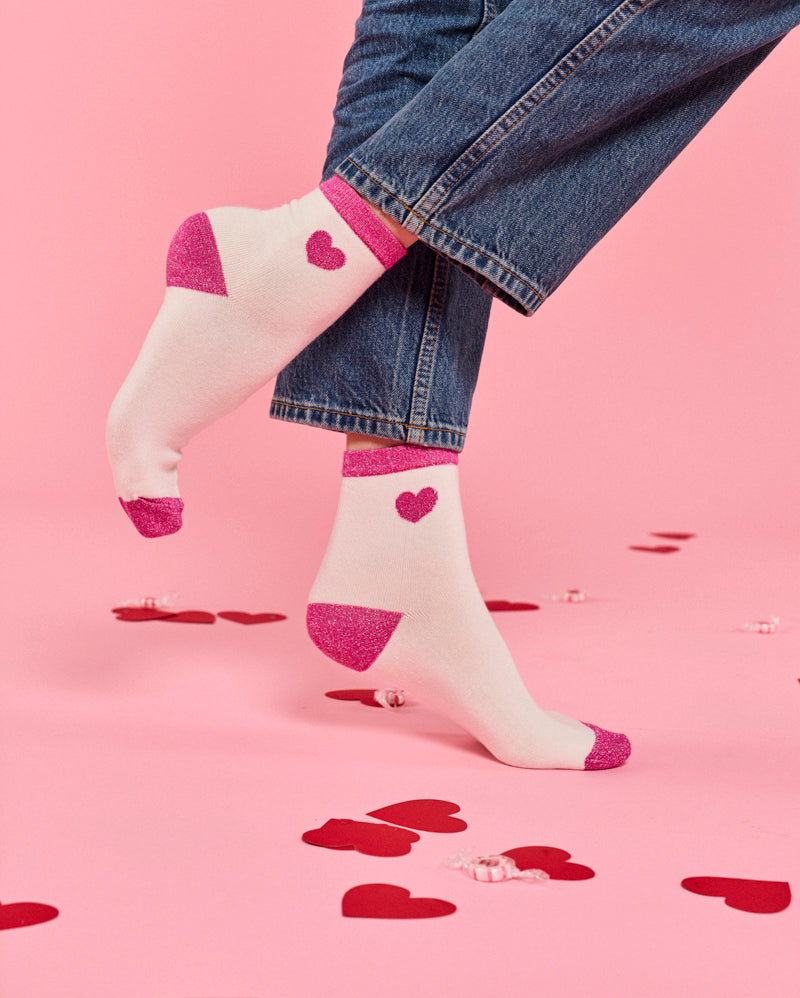 Chaussettes Coeur Paillettes Rose