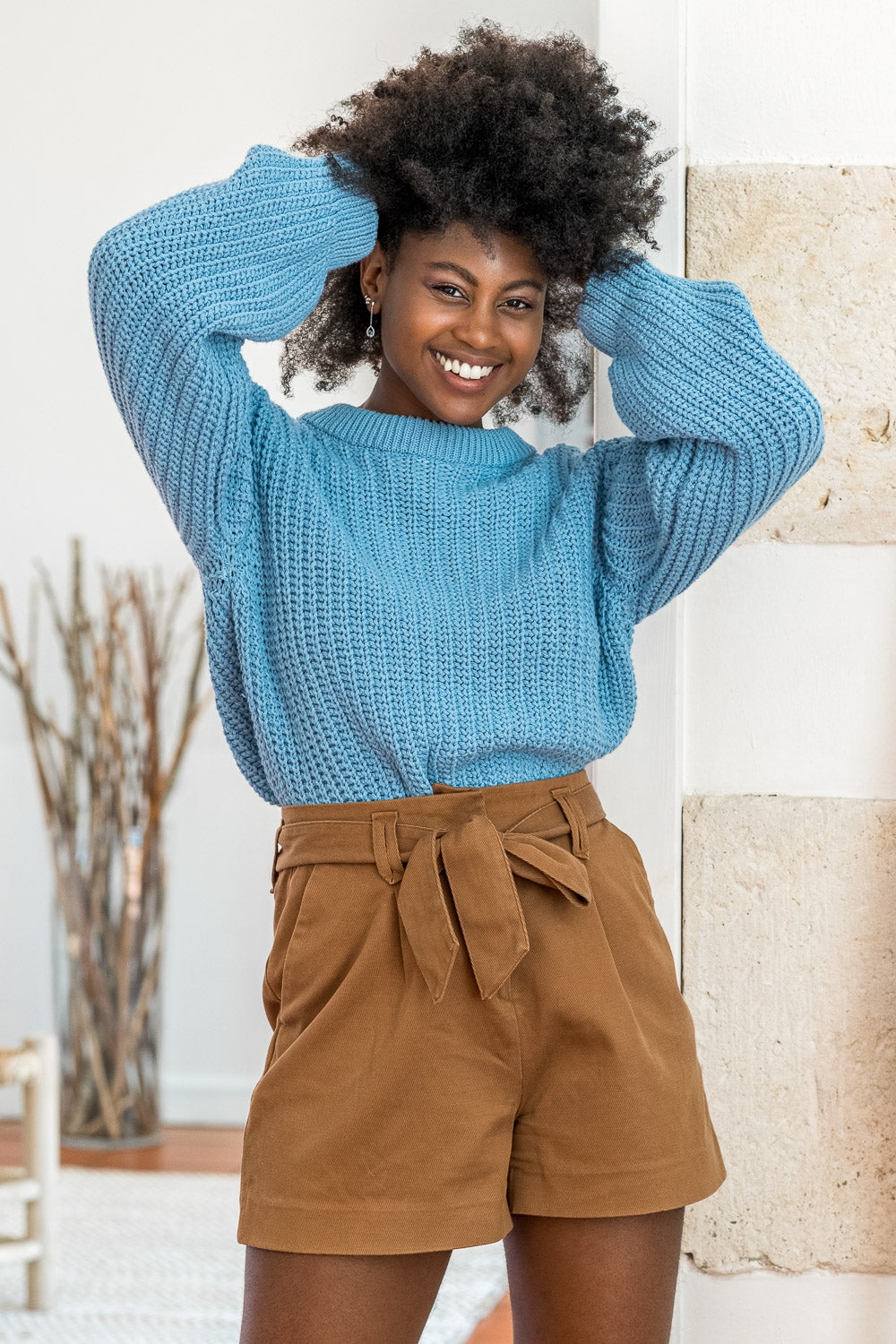 Pull Cannelle Bleu Ciel femme en coton recycl Minuit sur Terre