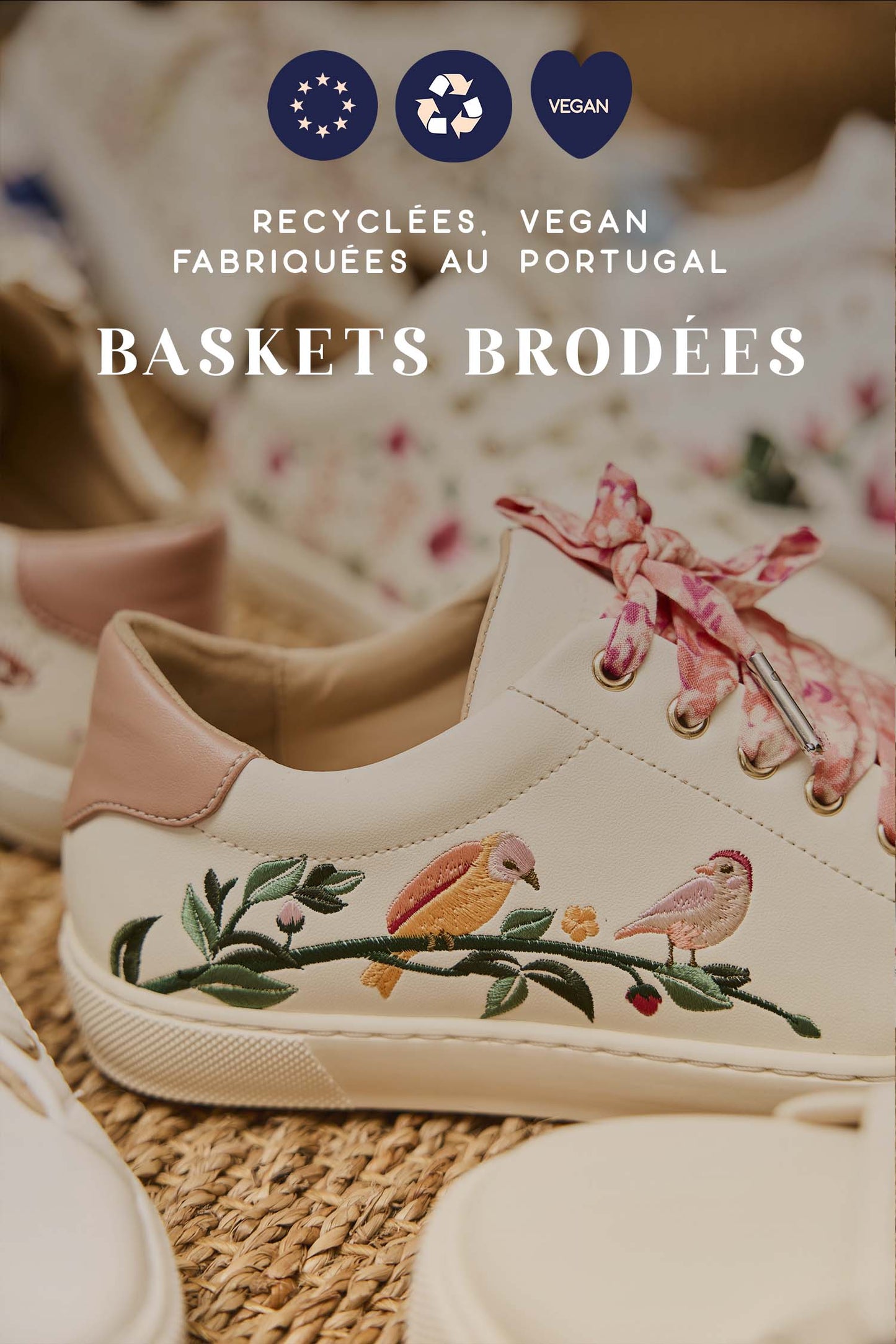 Baskets brodées vegan Minuit sur Terre