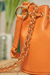 Sac à main femme seau orange mandarine écologique recyclé vegan Héra Minuit sur Terre