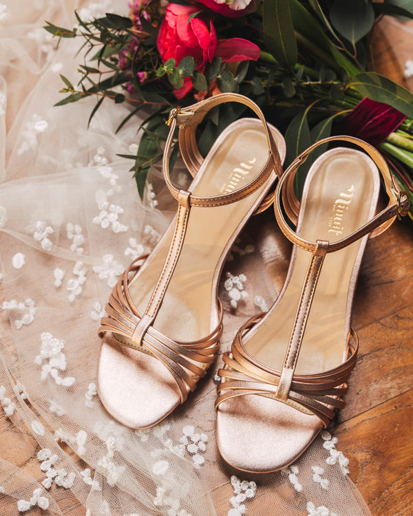 Sandales à talons rose gold femme mariage vegan écologiques recyclées Topaze Minuit sur Terre