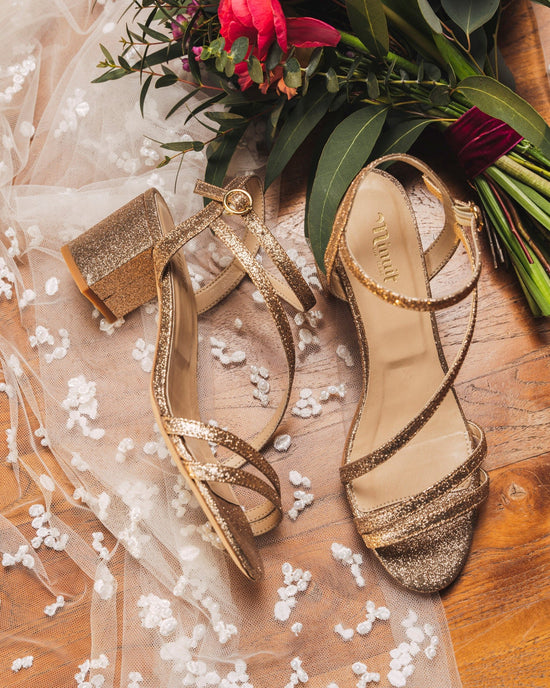 Sandales à talons à paillettes rose gold pour femme et mariage vegan recyclées écologiques Joyau Minuit sur Terre