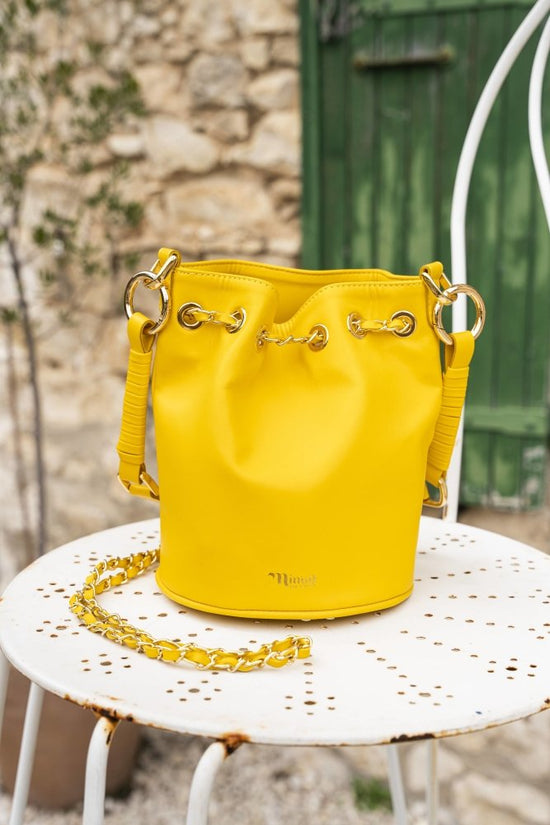 Sac à main jaune pour femme vegan écologique recyclé Héra Ocre Minuit sur Terre