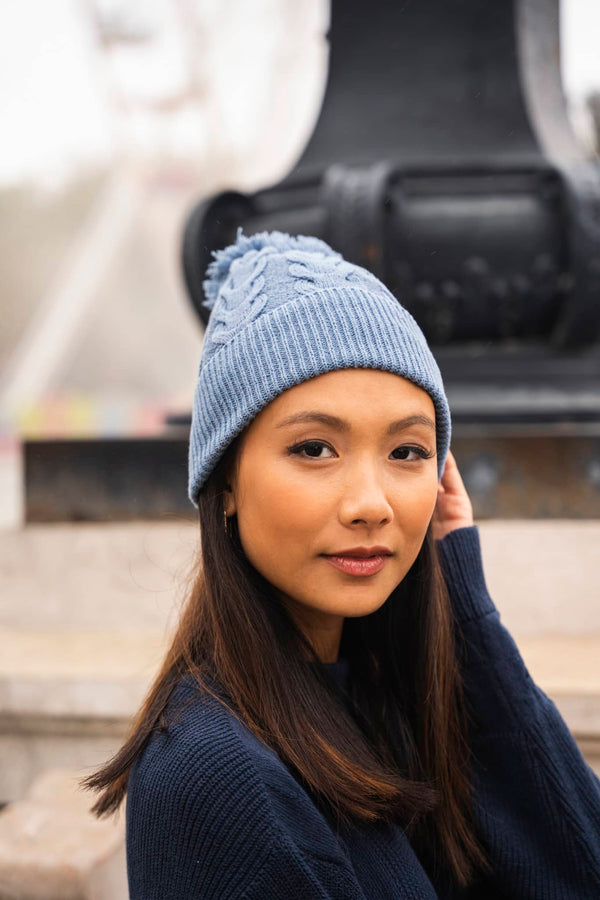 Bonnet vegan bleu en coton recyclé femme Flocon Minuit sur Terre