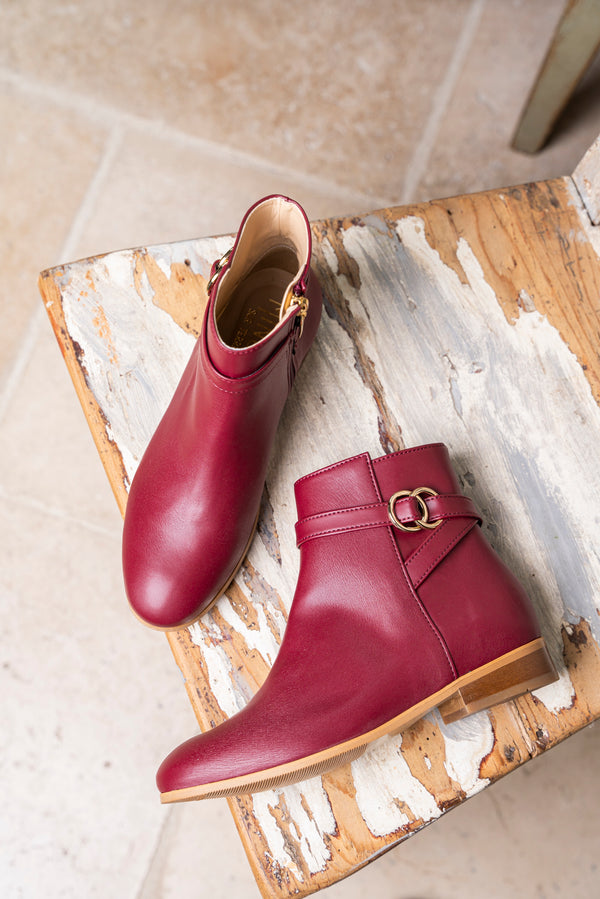 Bottines plates rouges bordeaux vegan écologiques recyclées pour femme Cérès Minuit sur Terre