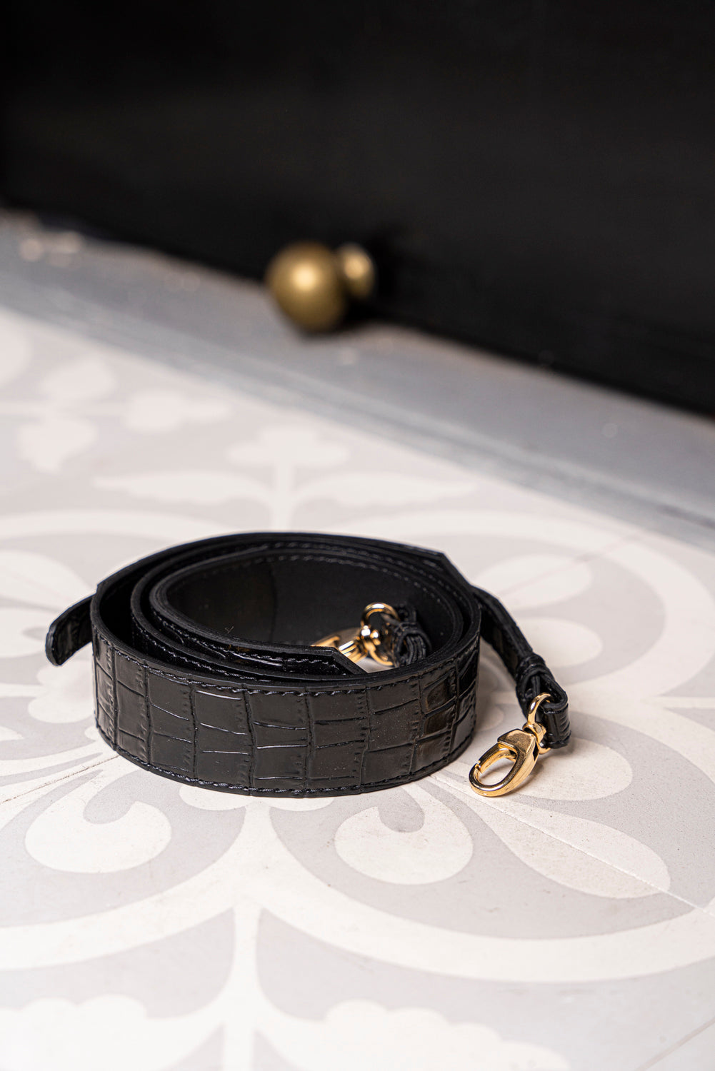 Anse Classique Croco Noir pour sac a main femme Minuit sur Terre