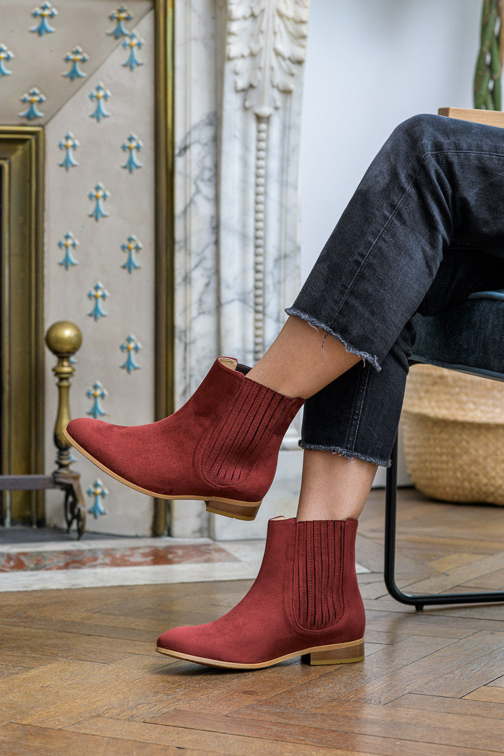 Bottines daim plates femme sales
