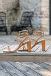 Sandales à talons marrons camel écologiques vegan femme Girolata Minuit sur Terre