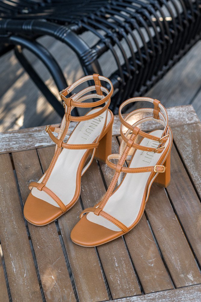 Sandales à talons marrons camel écologiques vegan femme Girolata Minuit sur Terre