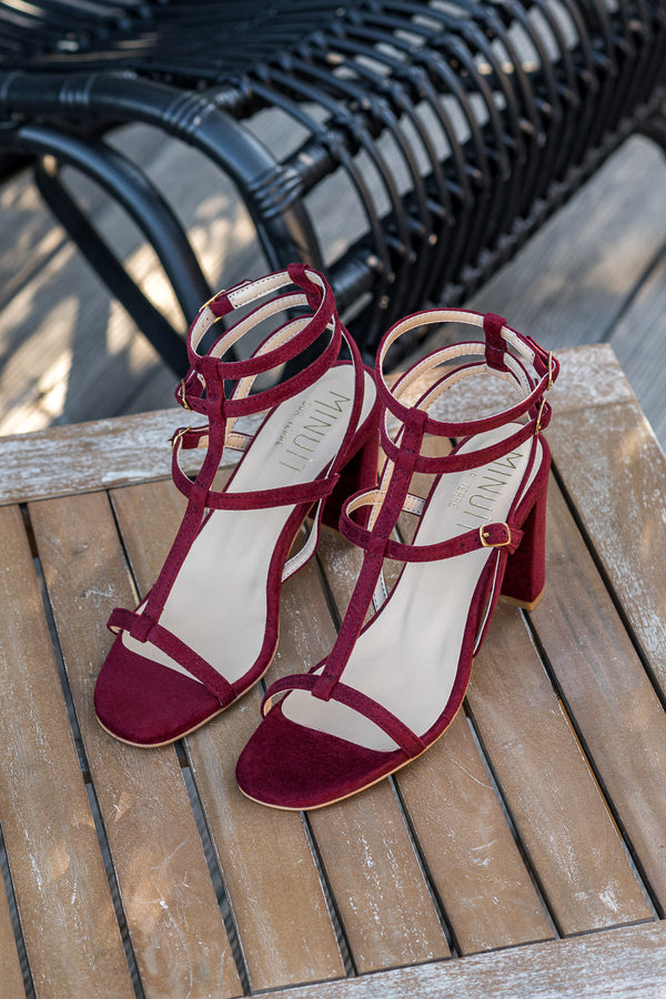 Sandales à talons rouges bordeaux écologiques vegan femme Girolata Minuit sur Terre