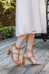 Sandales à talons marrons camel écologiques vegan femme Girolata Minuit sur Terre