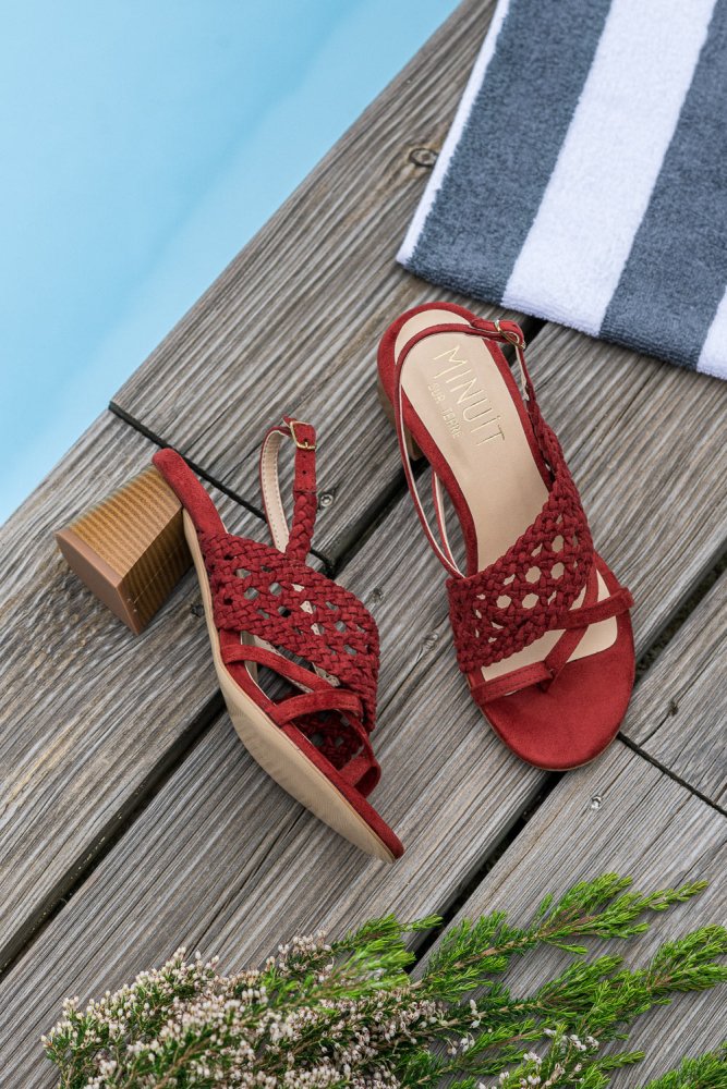 Sandales à talons rouges bordeaux écologiques vegan femme Nepita Minuit sur Terre