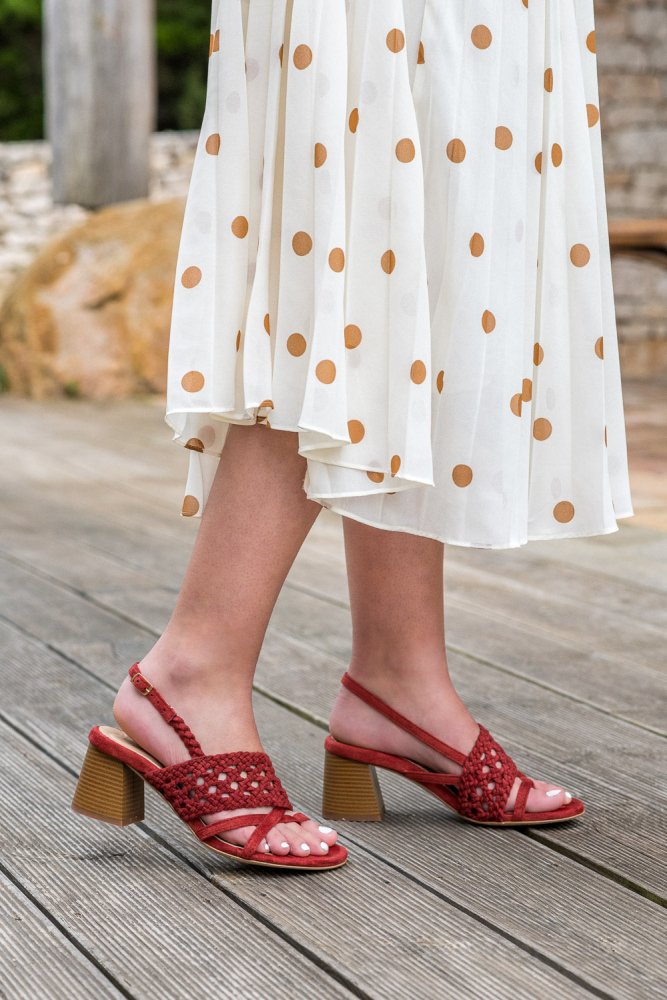 Sandales à talons rouges bordeaux écologiques vegan femme Nepita Minuit sur Terre