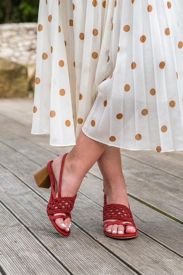 Sandales à talons rouges bordeaux écologiques vegan femme Nepita Minuit sur Terre
