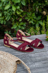 Sandales plates rouge bordeaux femme Scandola Minuit sur Terre