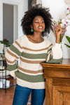 Pull en grosse maille écologique et vegan en coton recyclé écru vert marron Karinou Minuit sur Terre