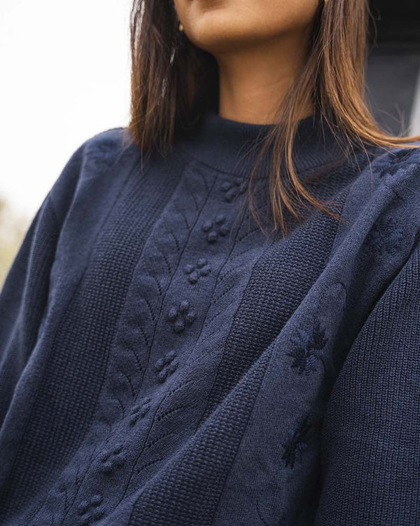 Pull coton recyclé vegan bleu