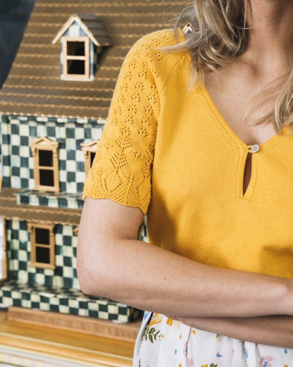 Haut femme jaune maille recyclée